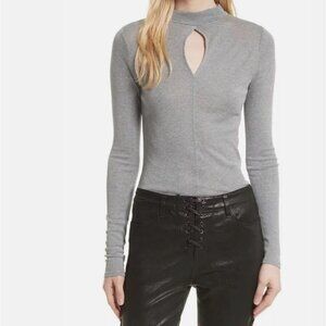Frame Denim Silk Mock Neck Long Sleeve Gray Top Size S